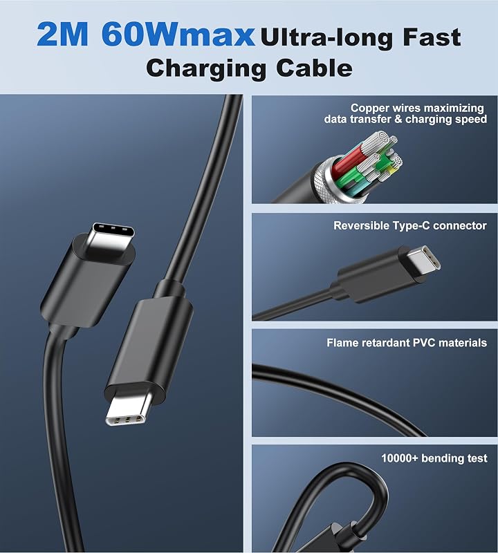2 Pack 45W Cargador Carga Rapida for Samsung Galaxy S26/S25/S24/S23/S23+/S23 Ultra/S22/S21/S20/Note20/10/9/8/A73/A53/S10, iPhone 17/16/15 con 2M Cable, USB C Cargado Adaptador Cabezal Negro Carregador