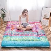 MAXYOYO Bohemian Retro Mattress Boho Floral Style Japanese Futon Mattress Tatami Floor Mat Foldable Lounger Portable Camping Sleeping Pad Couch Bed Twin Size