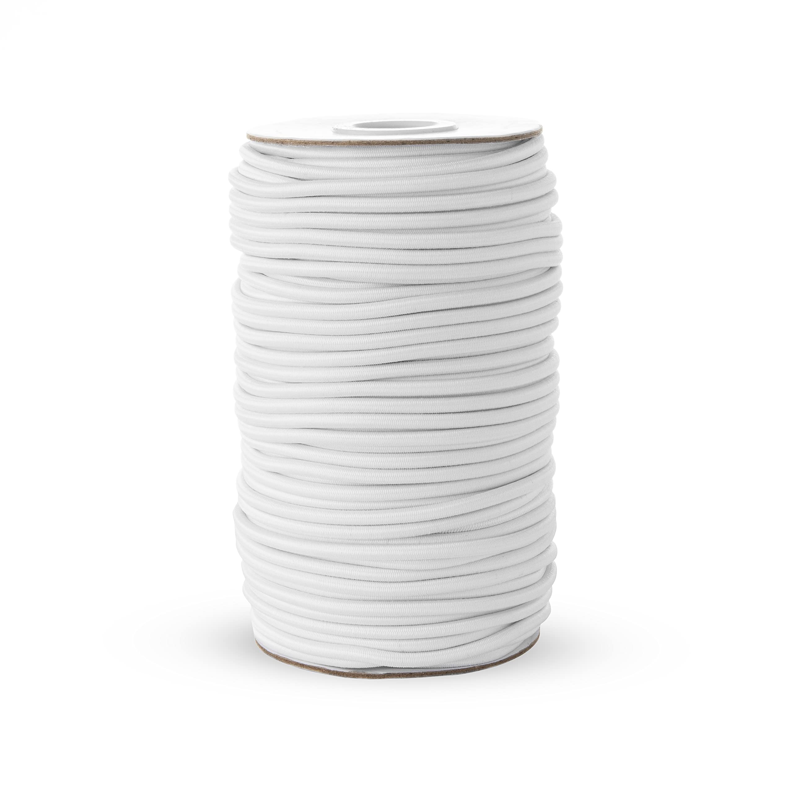 Realm Elastic Cord/Round Hat Elastic Black & White (1mm, 2mm & 3mm) Craft, Jewellery Stringing, Masks, Party Hats (White, 3mm - 20 Metres)