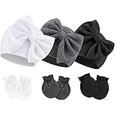 Newborn Baby Hats and Mittens Set Infant Bow Beanie Cap Toddler Gloves Newborn Hospital Hats for Baby Boy Girl Kid 0-6 Months