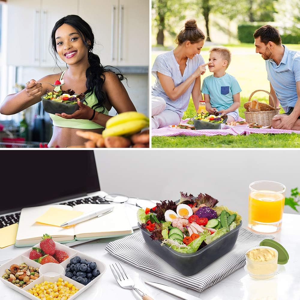  | Rassody 74 OZ Salad Container To Go for Lunch with Ice Pack, Dressing Cup and 4 Compartments for Salads Toppings, Snacks, Fruits, Built-In Fork, Large Mixing Bowl, Leak-Proof, Reusable and BPA-Free: Salad Bowls