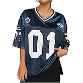 SOLY HUX Jersey Shirts for Women Y2k Graphic Number Oversized Tees V Neck Half Sleeve Cute Soccer Streetwear T Shirt Tops