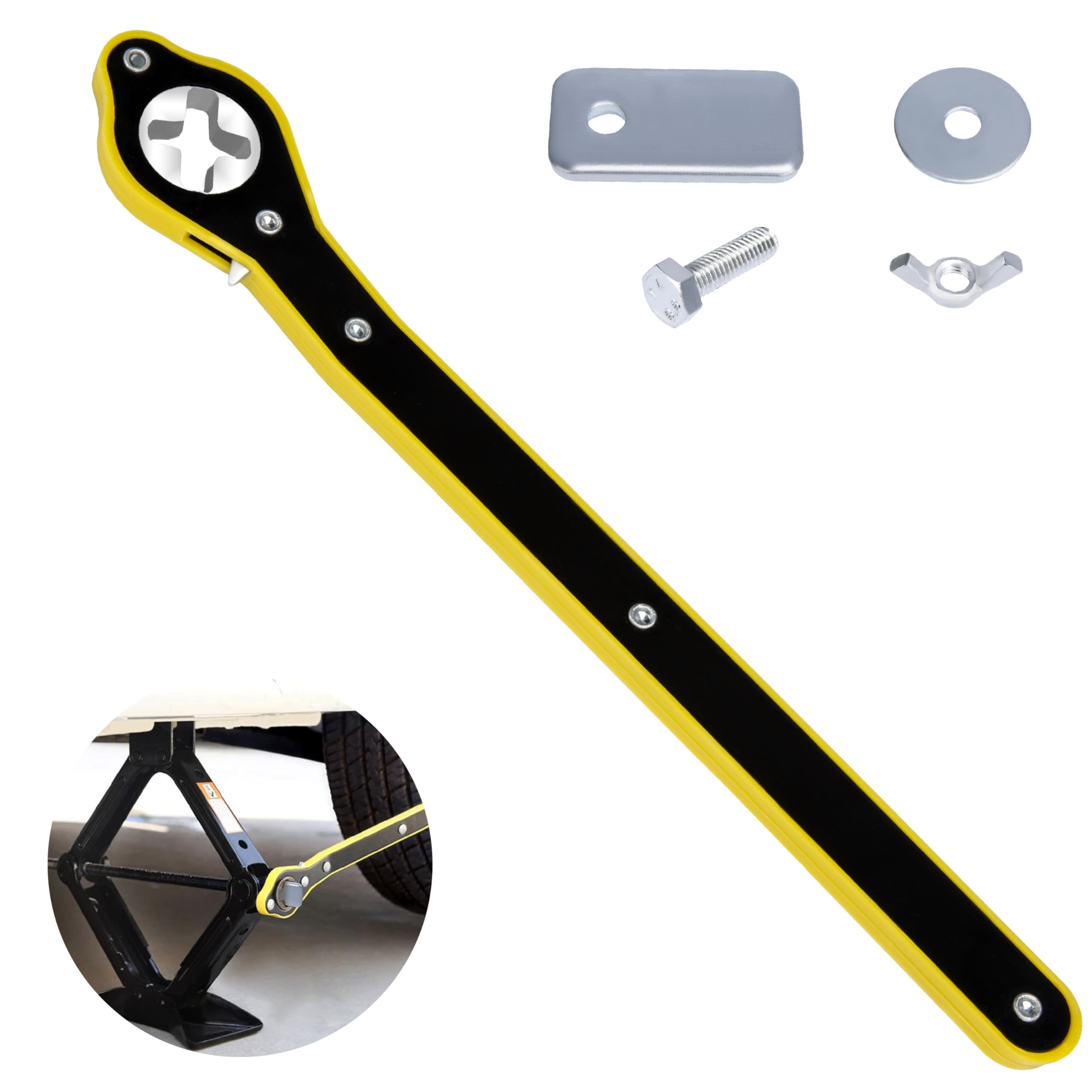 Photo 1 of Car Jack Ratchet Wrench, Labor-saving Tire Jack Handle, Scissor Jack Adapter for Car with Long Handle, 360° Swivel Tire Wheel Lug Wrench for Travel/Truck/SUV/Vans
