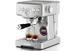 Neretva Espresso Machine, 15 Bar Espresso Coffee Machine with Visible Pressure Guage Professional Espresso Maker with Milk Frother & Stainless Steel for Home Barista Latte and Cappuccino Maker-Silver