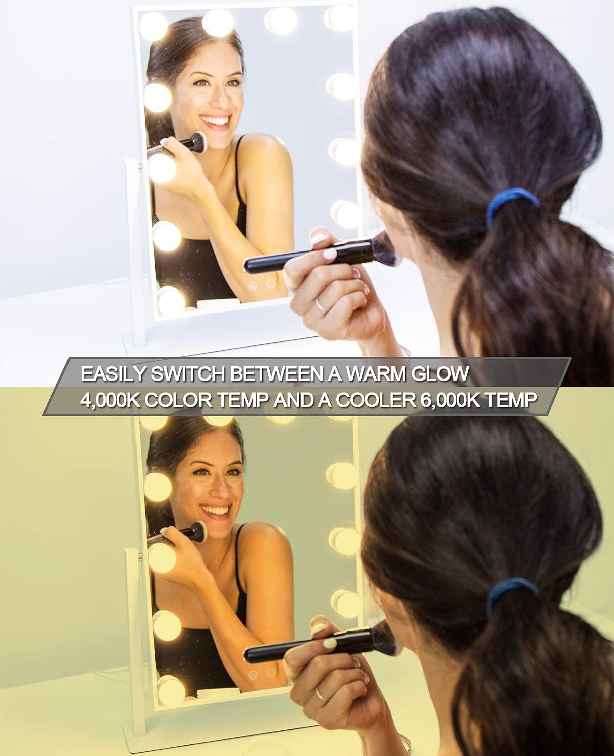 WanEway Hollywood Lighted Vanity Mirror with LED Lights for Makeup Dressing Table Set Plug in Illuminated Cosmetic Mirror with 12 Dimmable Bulbs and Power Supply - Image 3