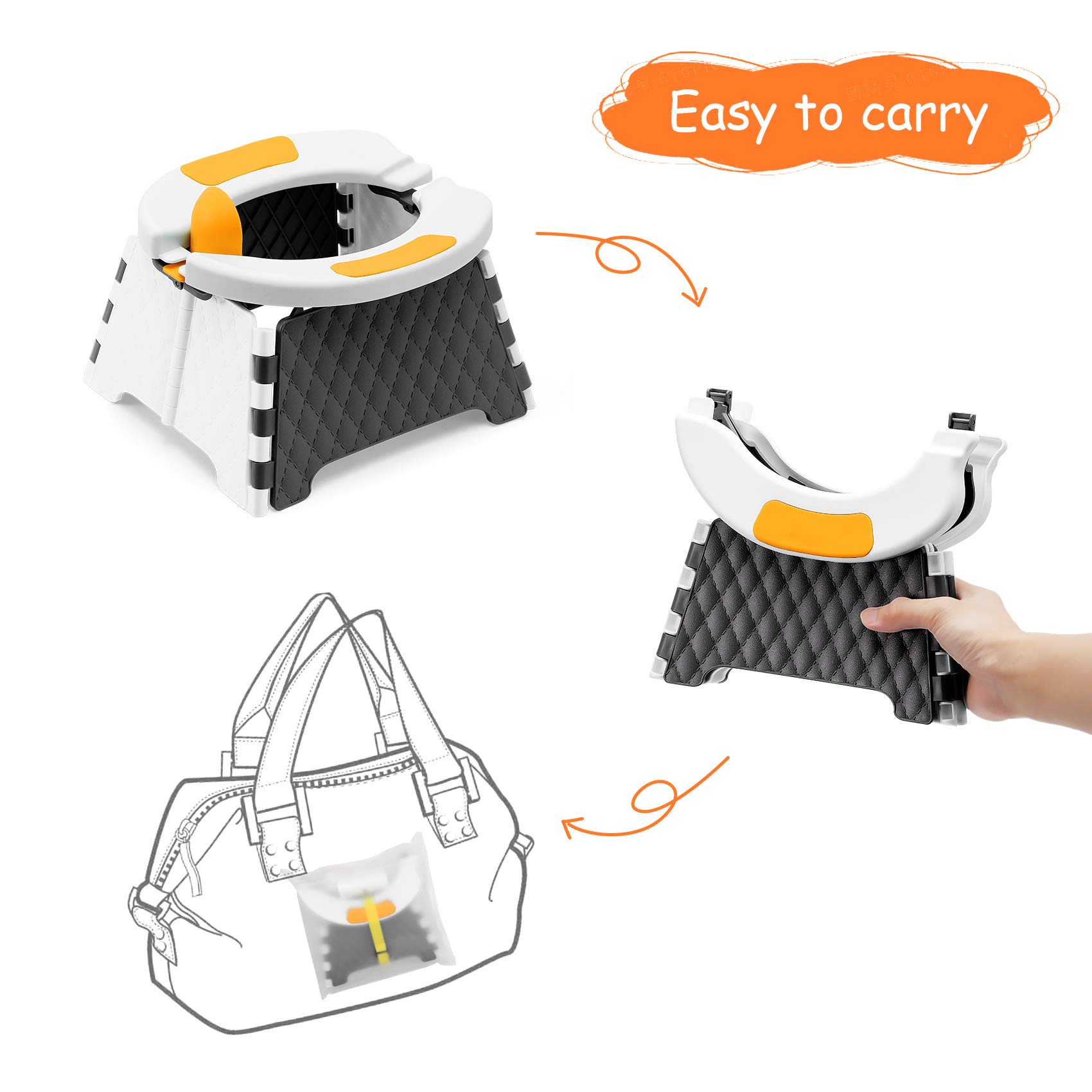 Toddler Portable Potty Training Seat for Kids Baby Foldable Toilet Child Travel Potty in Car Camping Potty Chair Seat for Indoor Outdoor, with 60 Disposable Bags