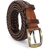 JASGOOD Men's Braided Leather Belt, Braided Woven Belt for Men Casual Jeans with Solid Strap Single Prong Buckle