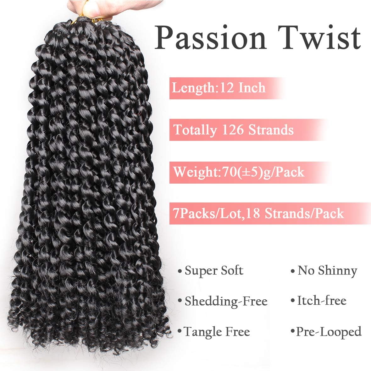 Leeven 7 Packs Short Passion Twist Crochet Braids for Butterfly Faux Locs 12 Inch Water Wave Crochet Hair Hot Water Setting Passion Twists Braiding Hair Bohemian Braids - Image 4