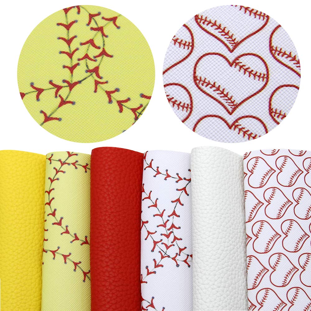 David accessoriesDavid accessories Sports Printed Faux Leather Fabric Sheets Lychee Pattern 6 Pcs 7.7" x 12.9" (20 cm x 33 cm) Include 2 Kinds of Leather Fabric for DIY Bows Earrings Making Crafts (Sports Set A)