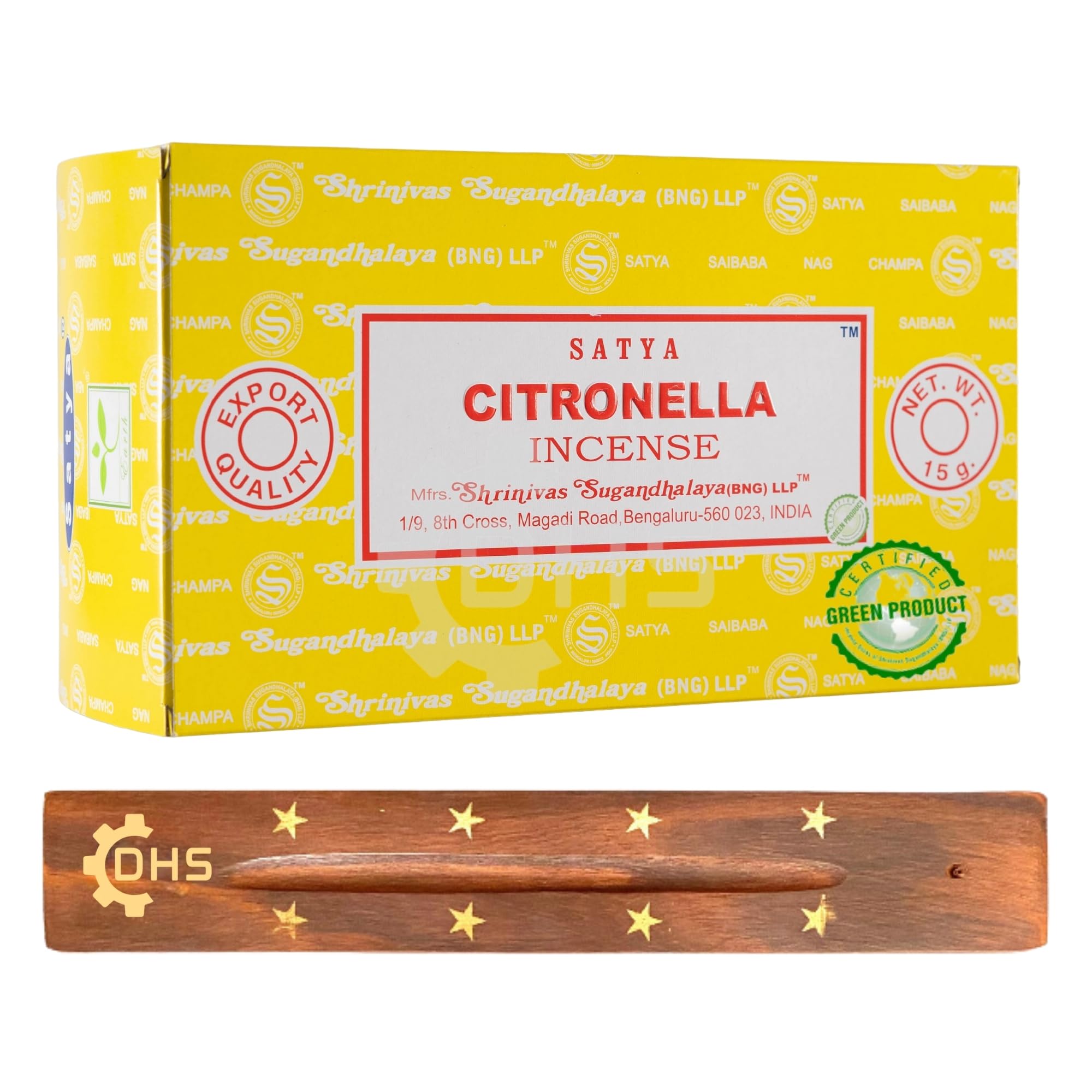 Satya Nag Citronella incense Sticks - Hand Rolled | Full Box of 12 | With DHS Incense Stick Holder | Used for Aromatherapy, Yoga, Meditation, and Relaxation
