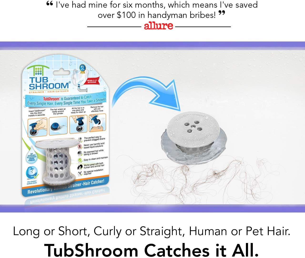 TubShroom the Revolutionary Tub Drain Protector Hair Catcher/Strainer/Snare, Gray: Home & Kitchen