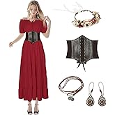 Eunchaes Women’s Renaissance 5 pcs fairy dress costume Medieval Victorian Peasant Cottagecore 1700s Dress