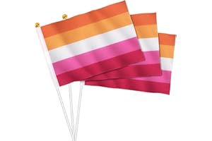 GeeRic 10 Pack Lesbian Pride Stick Flags Mini,Small Les Flags LGBTQ+ Party Parade Decorations 8.3 inches × 5.9 inches (21 cm x 15 cm)