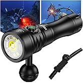 Wurkkos DL08 Dive Light, 3600 Lumens Rechargeable Scuba Underwater Lights with Red and UV Light, IP68 Underwater Video with Infinite Brightness Adjustment and 5000mAh Battery for Night Diving