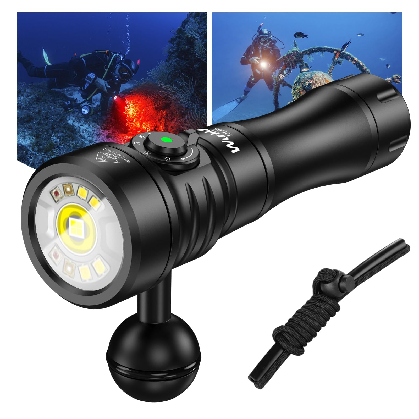 Wurkkos DL08 Underwater Diving Lamp, 3600 Lumens, Range of 274 Metres, Red Light and UV Diving Light, Gradual Dimming, IPX8 CRI 90, for Underwater Photography
