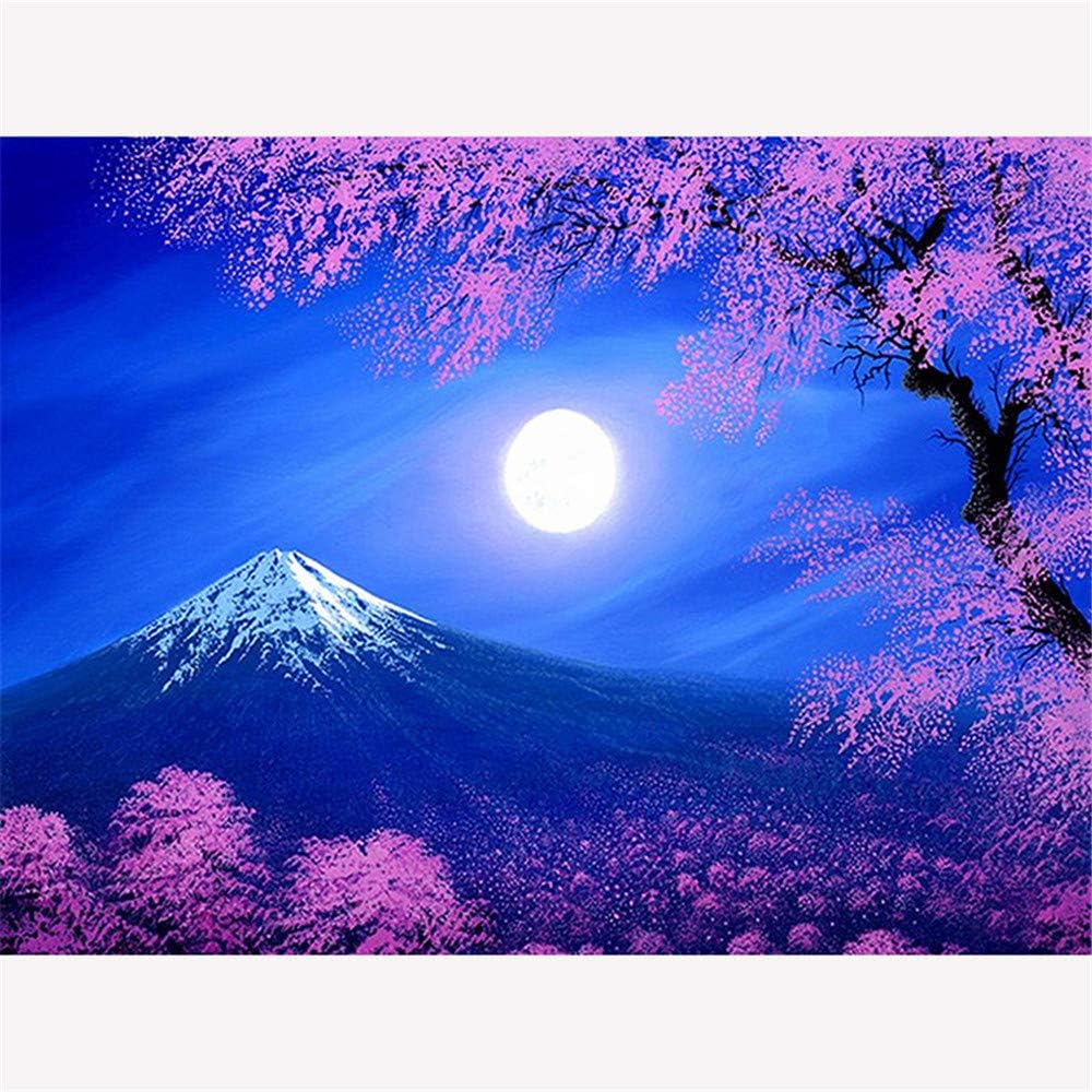 Diy 5D Diamond Painting By Number Kit, Full Drill Snow Mountain Cherry Blossom Arts Craft Canvas Wall Decor, 19.7X27.6 Inch