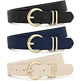 XZQTIVE 3 Pack Women Belts For Jeans Dresses Pants Ladies Leather Waist Belt with Gold Buckle