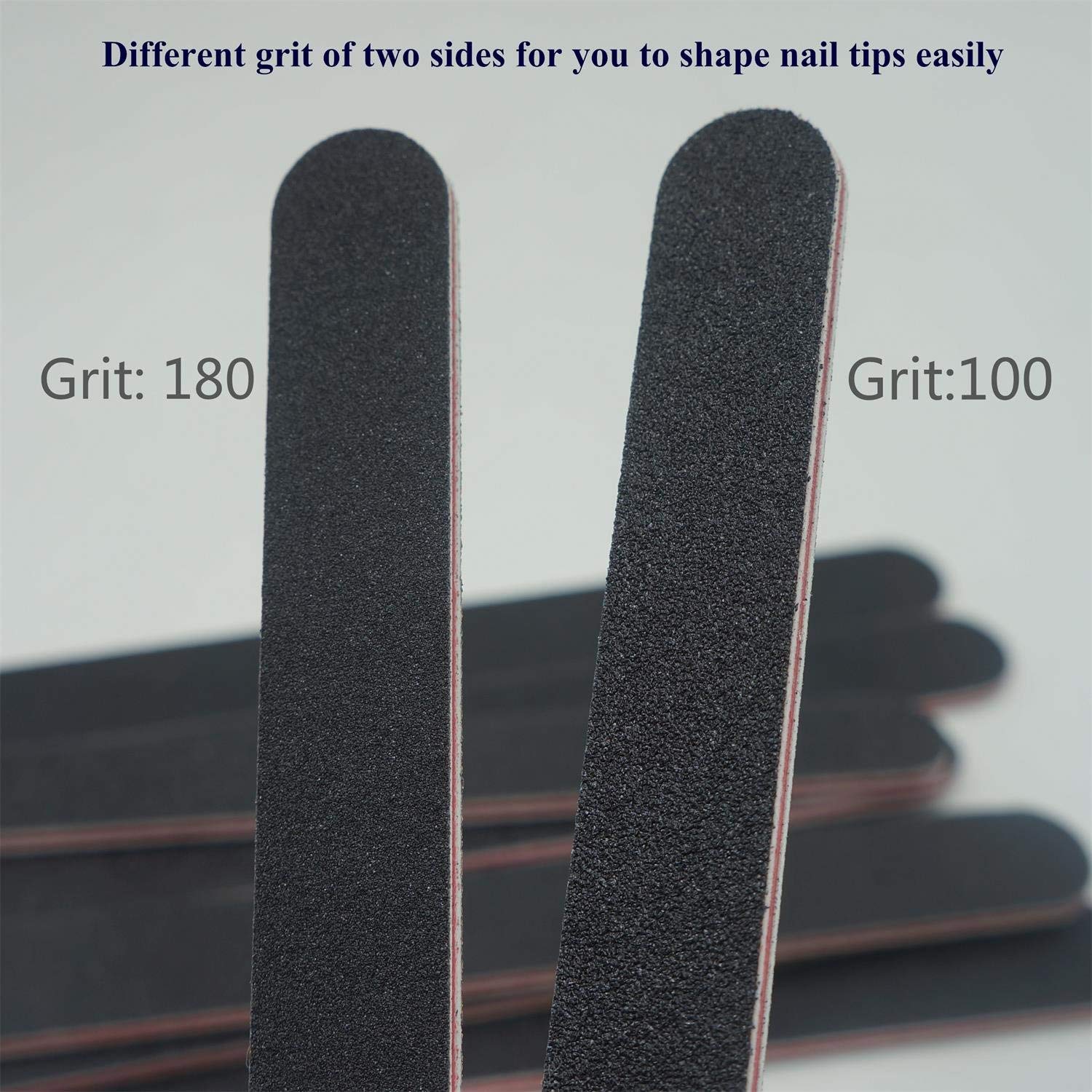 Nail File 10 PCS Professional Double Sided 100/180 Grit Nail Files Emery Board Black Manicure Pedicure Tool and Nail Buffering Files : Beauty