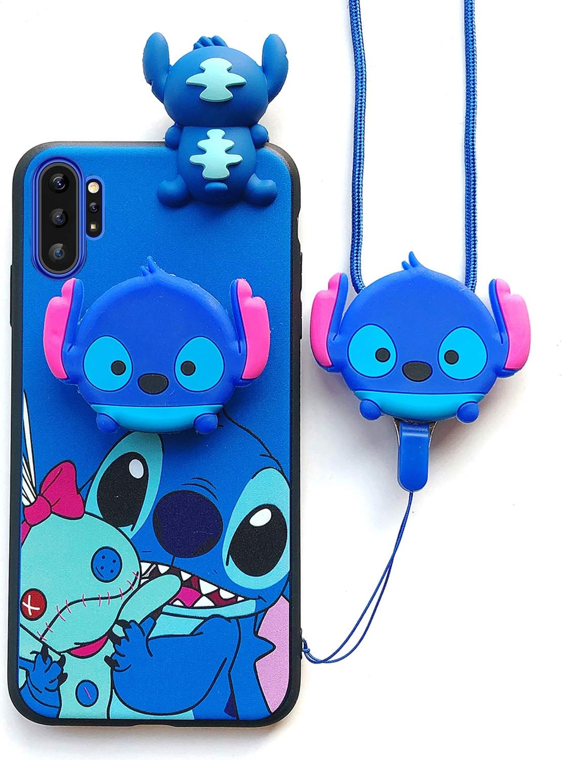 HikerClub Galaxy A70 Case, Galaxy A70S Case - Stitch Phone Case Cute 3D Cartoon Protective Cover Soft TPU Silicone Case with Phone Holder Stand and Detachable Lanyard for Children Boys (A70/A70S)