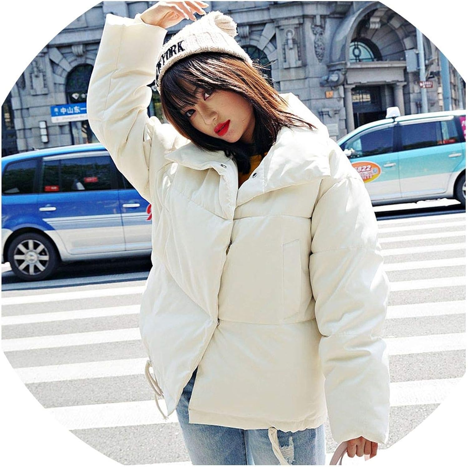 Amazon Com Winter Jacket Women Stand Collar Solid Black White