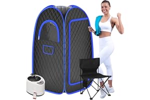 Huimpet Portable Steam Sauna, 3L Large Capacity Personal Sauna Box for Home, Full Body Foldable Sauna Spa Tent Home Sauna with 1000W Steamer, Remote Control, Folding Chair for Gym Yoga, Black&Blue