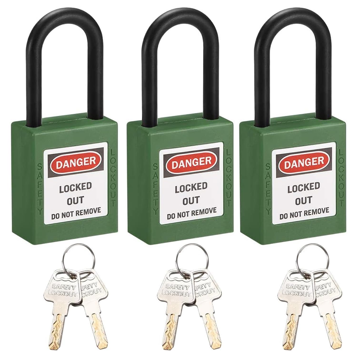 MroMax Lockout Tagout Lock, Safety Padlock Keyed Differently,Loto Security Padlock Nylon Shackle Army Green Padlock for Lock Out Tag Out 3Pcs