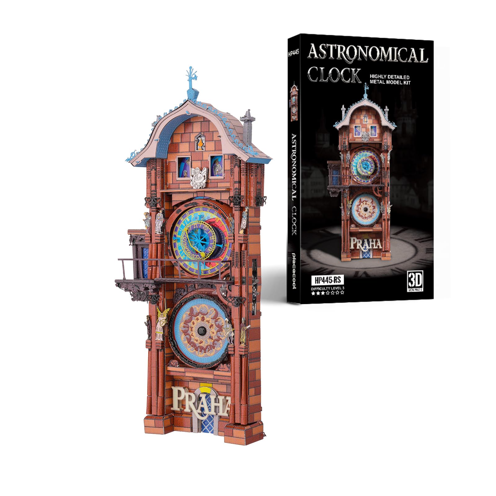 Piececool Metal 3D Puzzle The Prague Astronomical Clock, Model Kits for Adults to Build, 304 Stainless Steel, Assembly is required, No adhesive required, Difficulty level 3