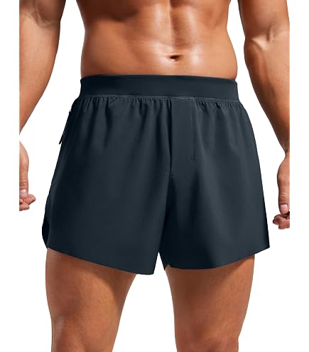 QUNPIU Men's Sexy Zip Up Side Slit Shorts, Drawstring Elastic