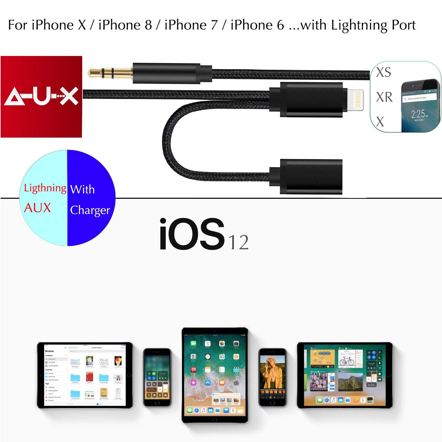 別倉庫からの配送 スピーカーケーブル 7から車に対応 Iphone 8 Xs Iphone Iphone 充電ポート付き 補助アダプター 3 5mm To Iightning カーオーディオ延長編組ケーブル 1対応 In X 2 Iphone Aux充電コード Huirid ブラック ブラック B07jb4dd19 再再販