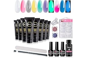 Mobray Poly Extension Nail Gel Kit, Poly Nail Gel Clear Purple Blue Glow in Dark Green Yellow Pink Color Changing Nail Enhancement Kit for DIY Nail Art Professional and Starter