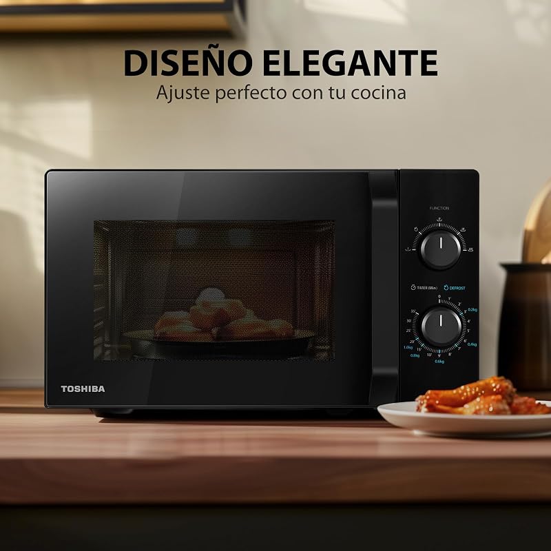 Microondas toshiba 20l mw2-mm20p (bk), micro-ondas independente, 800 w, 5 níveis de potência, com descongelamento fácil, iluminação led interna, preto