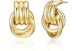 Aprilery Gold Geometric Earrings for Women, Chunky Gold Dangle Earrings Trendy Vintage Statement Earrings Dupes Jewelry for Women