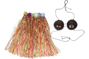 TOPPERFUN Coconut Shell Bikini Top and Grass Skirt Set for Women Hawaiian Luau Party Outfit with Tropical