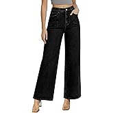 Simlakey Women's Wide Leg Jeans High Waisted Stretchy Straight Leg Baggy Jeans Casual Loose Denim Pants with Pockets