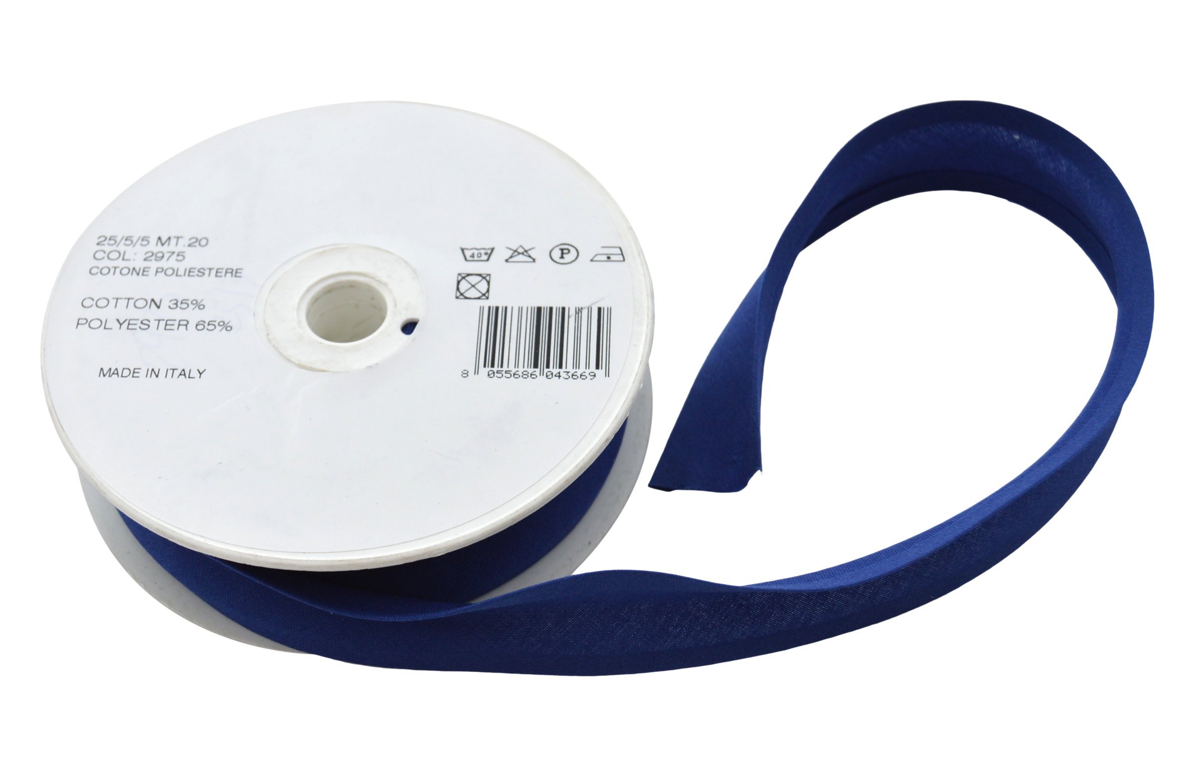 Inastri Roll Binding Bias Tape, Polyester Cotton, Dark Blue, 20m, 25/5/5/mm, Pack of 1