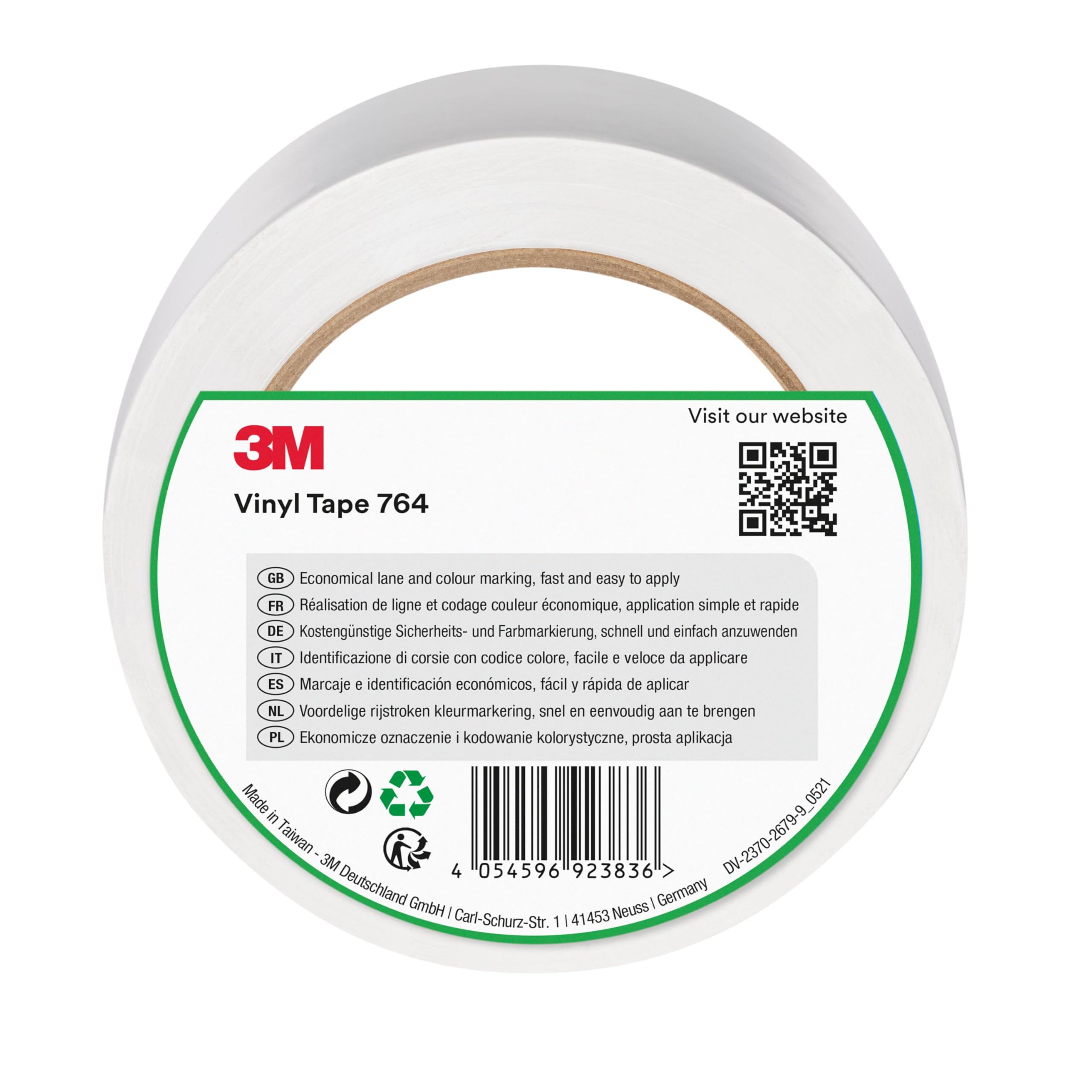 3M General Purpose Vinyl Tape 764i, 50 mm x 33 m, White