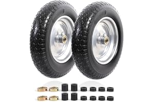 MZREXN 14.5" Wheelbarrow Tire Flat-Free 3.00/3.25/3.50/4.00-8" Solid Tire and Wheel with 3"-7" Centered Hub, 3/4" & 5/8" Bearings Replacement for Hand Truck/Dolly/Utility Cart/Garden Cart 2PCS Silver