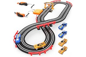 Heirio Slot Car Race Track Sets, Electric or Battery-Powered Dual Car Track Include 4 High-Speed Race Cars, Controllers, Checkpoint, Lap Counter, Toy Gift for Boys Girls Ages 5 6 7 8-12 Year Old Kid