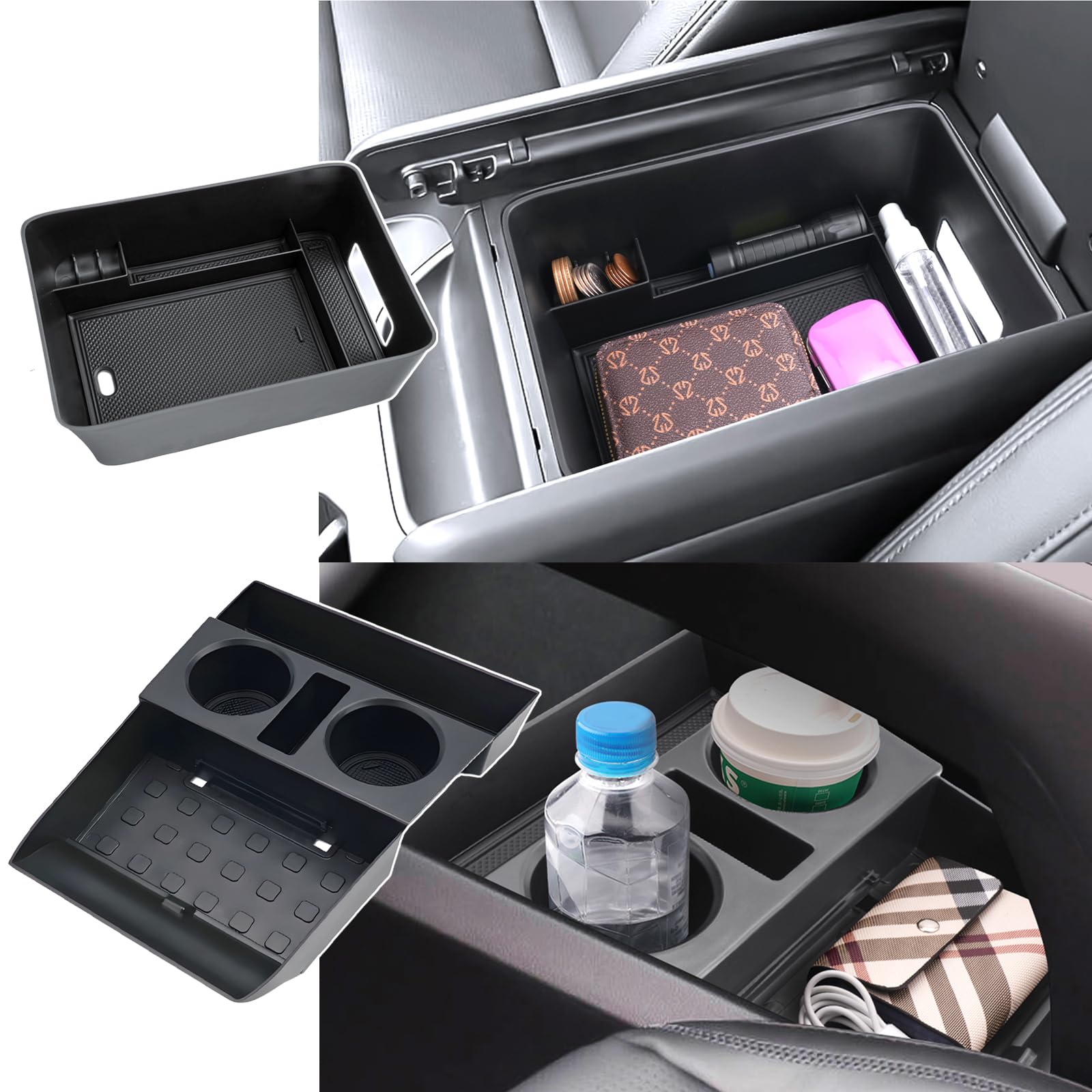 Photo 1 of (2Pack) Coleya 2024 2025 2026 Santa Fe Center Console Organizer (Lower&Armrest)(SE/SEL/XRT/Limited/Calligraphy), Durable ABS Plastic&Anti-Slip Rubber Console Tray 2026 2025 Santa Fe Hybrid Accessories