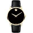 MOVADO Swiss Museum Classic Black Dial Men's Gold Slim Leather Watch