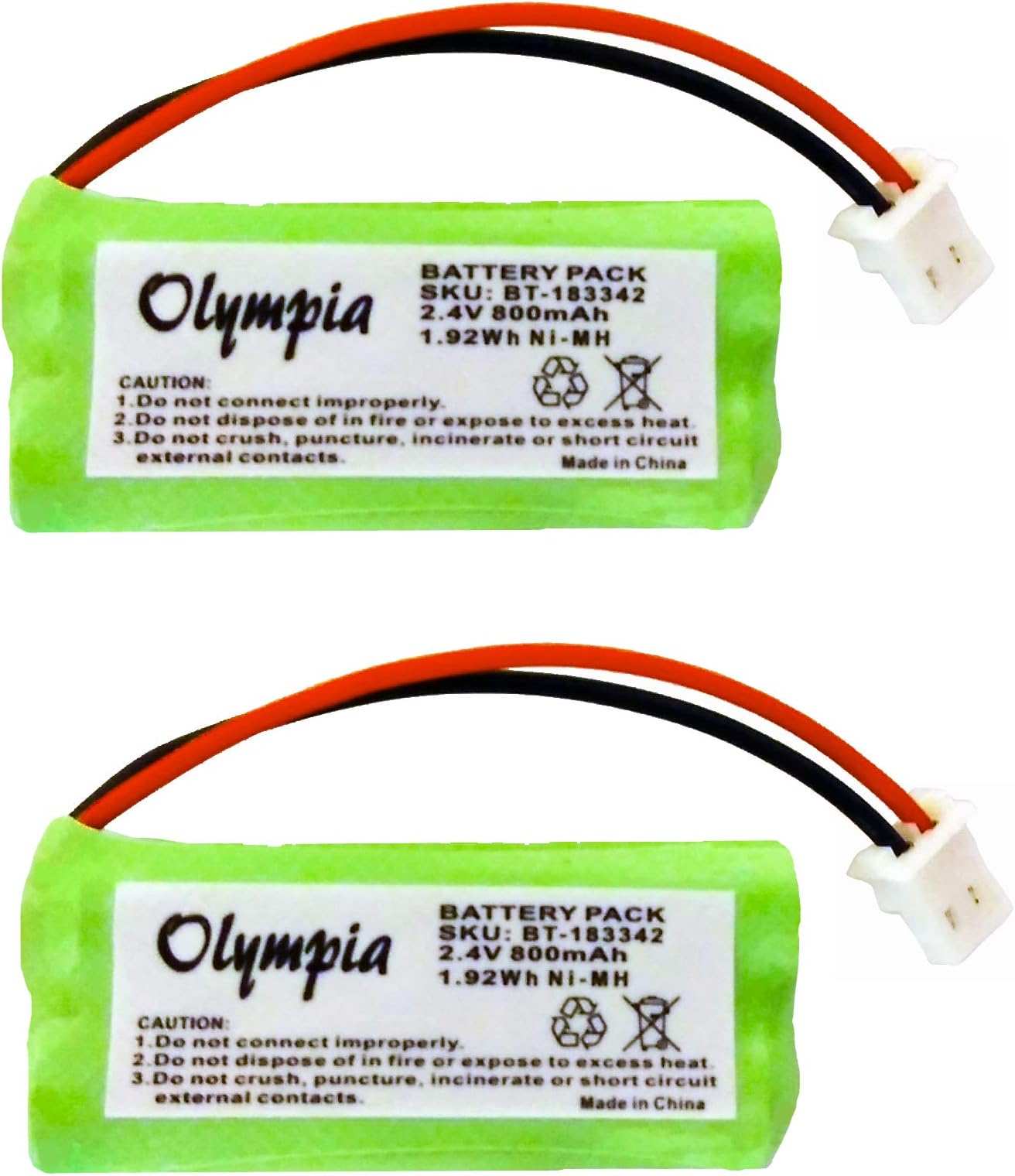 2 Pack Replacement Battery for VTech CS6219-2 Cordless Phone (800mAh, 2.4V, NI-MH)