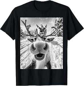 Funny Reindeer Selfie Christmas T-Shirt