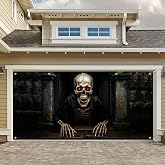 BlissYard Halloween Garage Door Covers Decorative 13x6ft Banner | Polyester, 3d effect skeleton Halloween Garage Door Covers Decorative for garage, fence and party