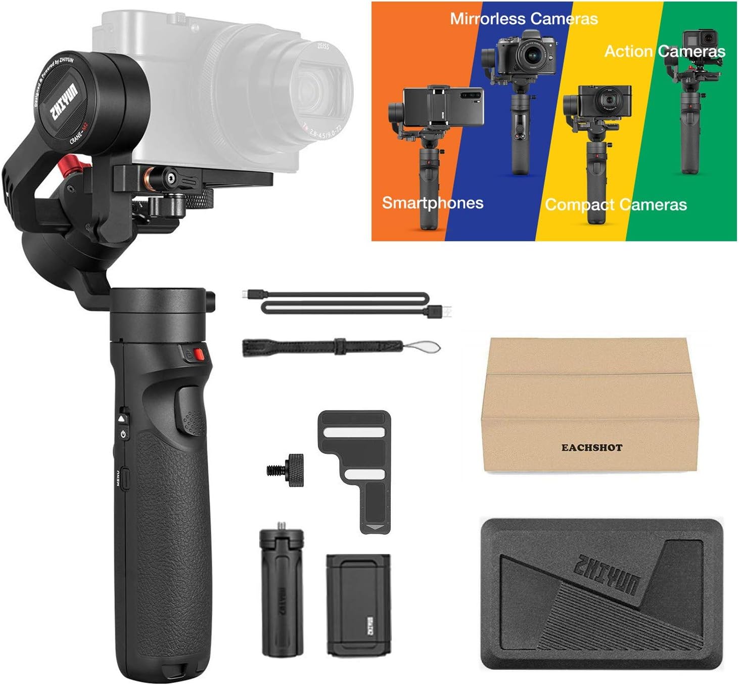 Zhiyun Crane-M2 Crane M2 3-Axis Handheld Gimbal Stabilizer for Mirrorless Cameras Smartphone Action Cameras : Camera & Photo