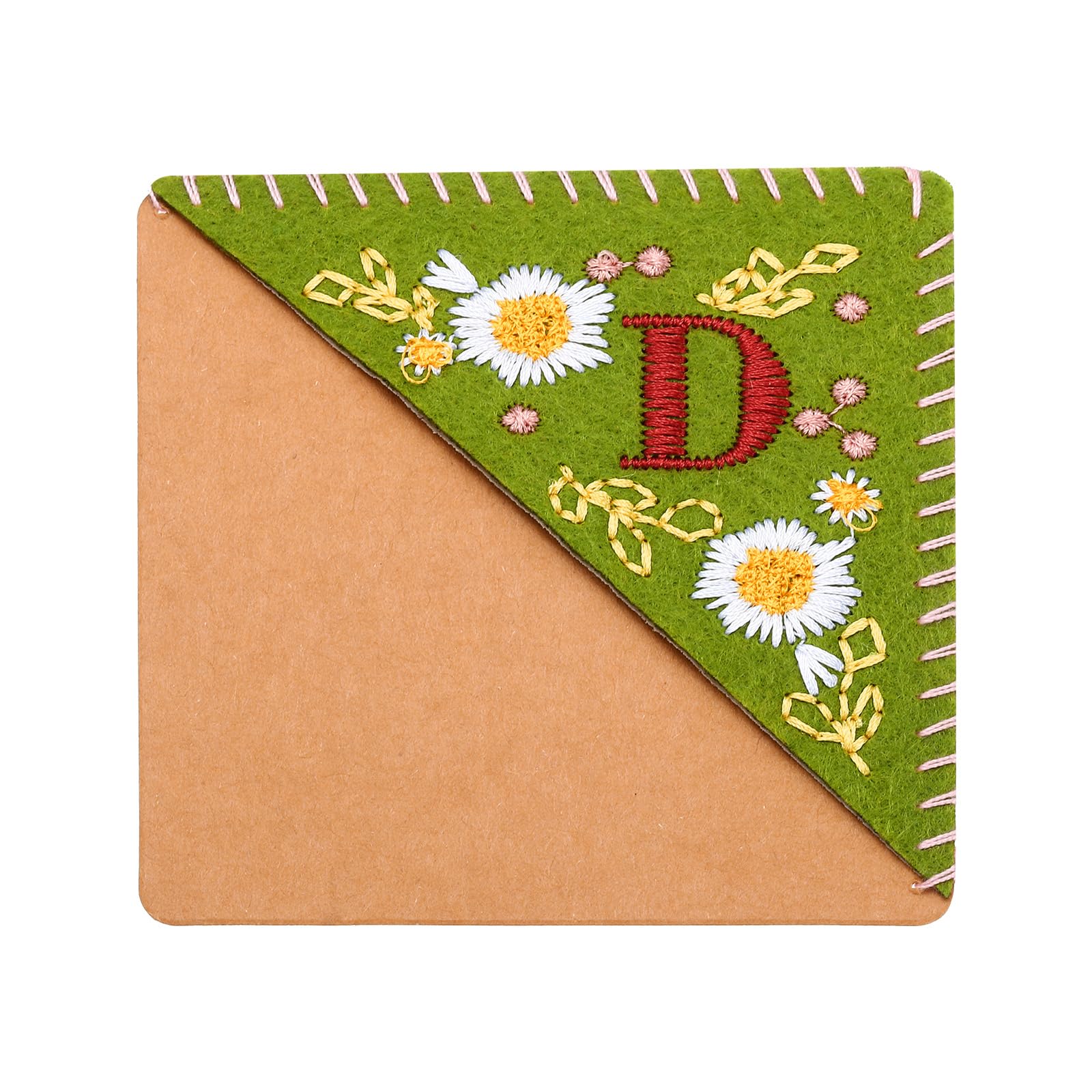 PATIKIL Personalized Embroidered Corner Bookmark, Cute Flower Felt Stitched Triangle Book Mark Page Marker for Women Men Book Lovers Teachers, Green, Letter D