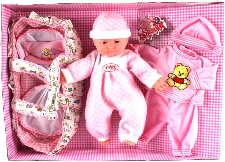My Lovely Baby 12 Battery Operated Toy Baby Doll w/ Carrying Crib, Outfit, Says 'Mama' and 'Baba', Crying, Laughing Sounds