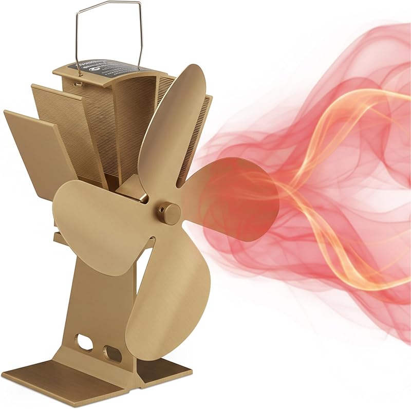 Relaxdays Stove Fan Heat Powered 4 Blades Bronze Aluminium Low Noise Fireplace