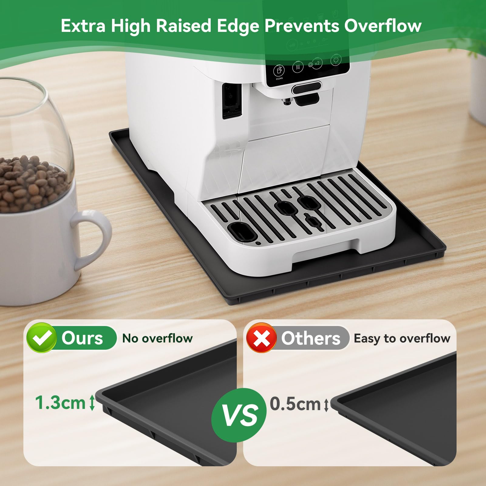Inwee Unterlage Silikonmatte für Kaffeemaschinen, Anti-Rutsch Wasserdicht Silikonmatte für Kaffeevollautomat Barista Zubehör, kompatibel mit De'Longhi Magnifica, EQ.6 und LatteGo -47 x 29cm, Schwarz 5