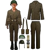Kids WW2 Soldier Costume Boys Girls Field Jacket Cosplay 6 Pcs Set for Halloween 3-14Y