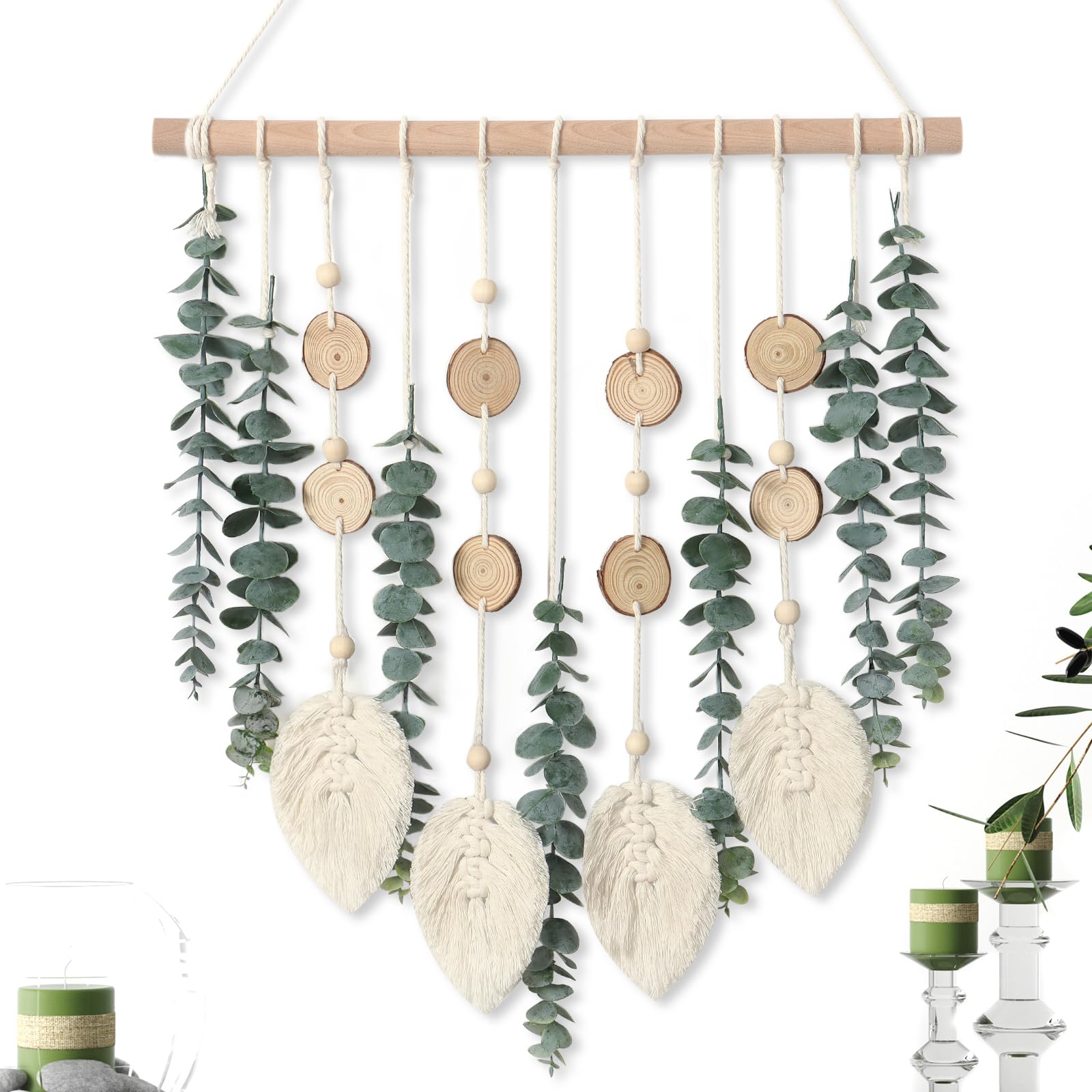 ASTNIC Artificial Eucalyptus Wall Hanging Decor Fake Plant Greenery Leaves Boho Wall Decor with Wooden Stick for Bedroom Bathroom Kitchen Rustic Farmhouse Home Living Room Decoration